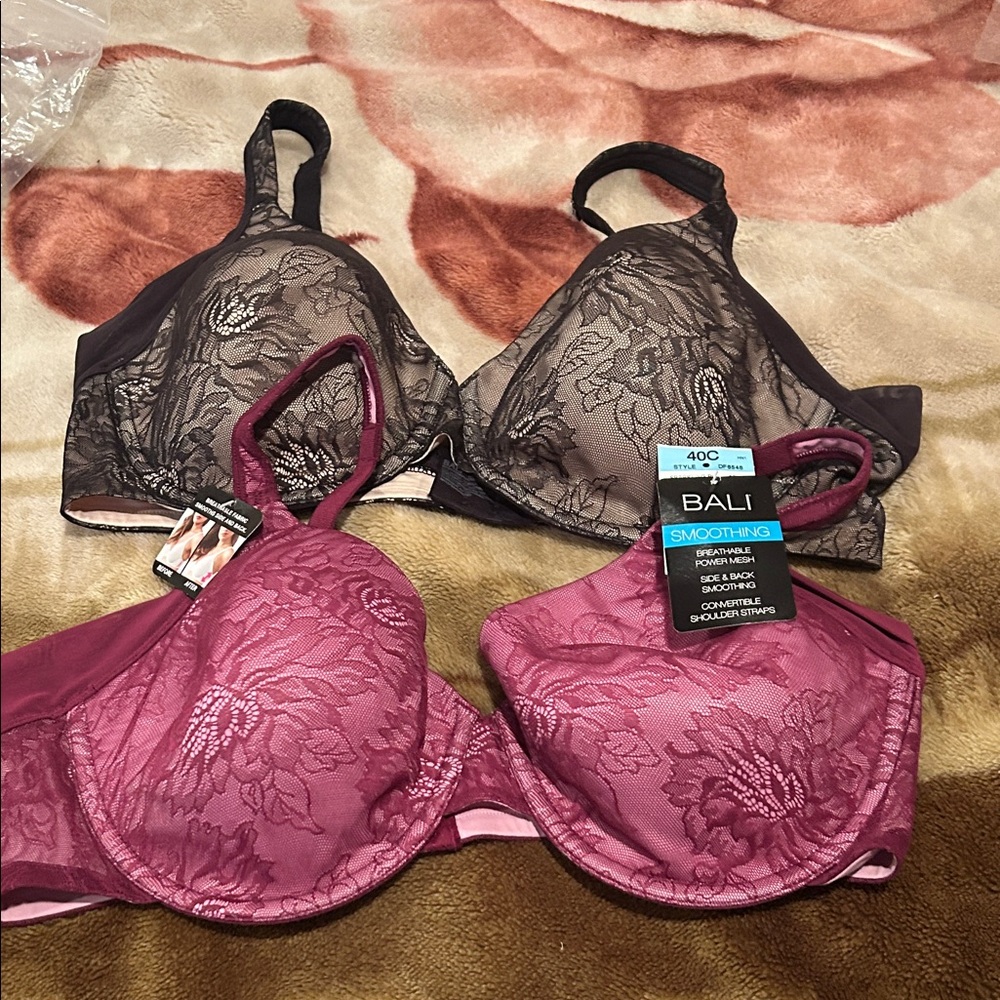 Bali Women's Lace Bra Set - Black and Purple